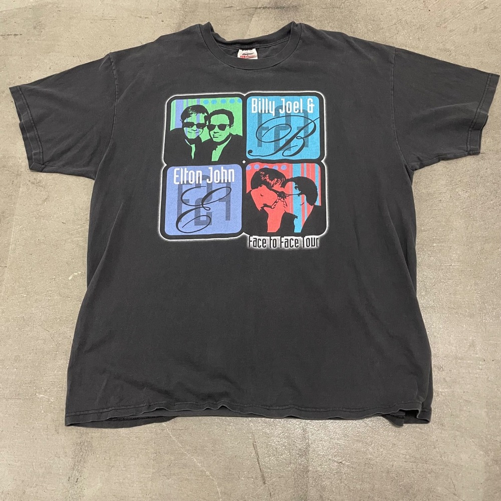 Vintage 2001 Elton John Billy Joel Face to Face Tour T-Shirt XL Faded Black Tee